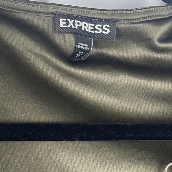 Express Peplum top brown olive green blouse long sheer sleeves v-neck sz XS - Picture 8 of 8